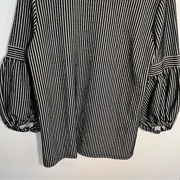 Max Studio Striped 3/4 Sleeve Tunic Top Black Ivory - Picture 7 of 14